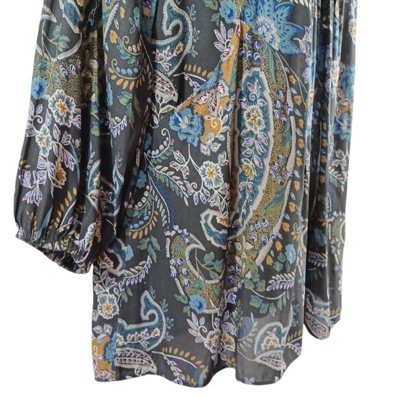 Free People Mini Dress S Gray Boho Floral Long Sleeve Crochet Yoke Lined Flowy - Picture 4 of 9